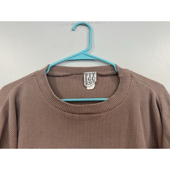Fitigues 100% Cotton Tan Waffle Knit Crewneck Top One Size Vintage VTG - Picture 3 of 8